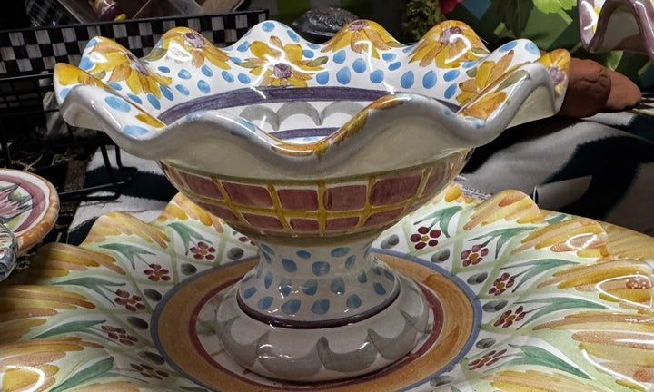 Mackenzie Childs Fluted Pedestal  Mini Taylor Fran Compote 4" Tall Retire