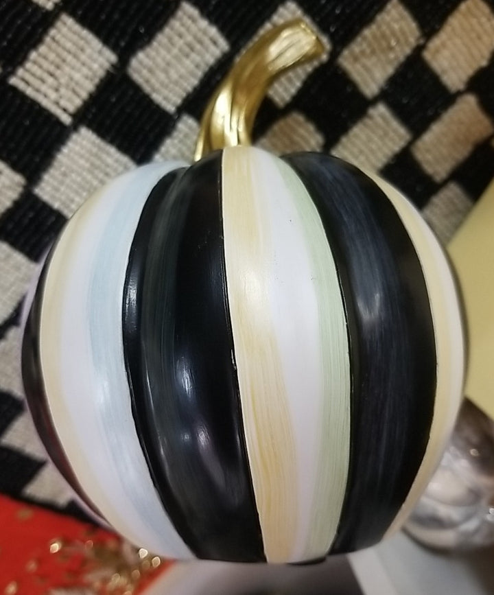 Mackenzie Childs Courtly Striped Mini Pumpkin- Black And White- New