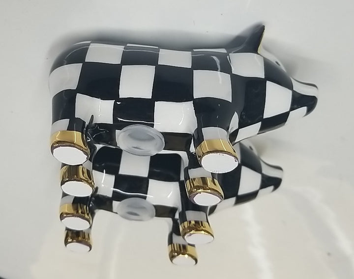 MACKENZIE-CHILDS Courtly Check PIG SALT AND PEPPER Shaker SET NEW in BOX