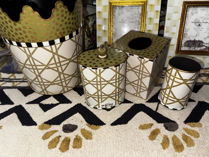 Mackenzie Childs Waste Basket - Tissue Cover Metal Retired Lattice Pattern