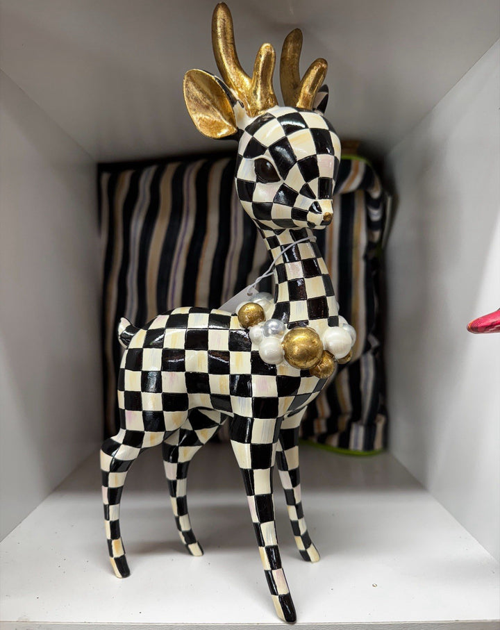 Mackenzie Childs Courtly Check Gold Deary Deer Brand New Black White Silver Gold