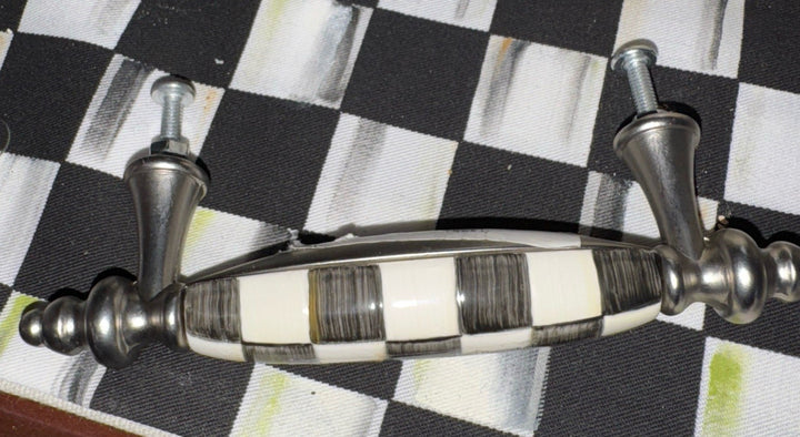 Mackenzie Childs One Courtly Check black, white Nickel Drawer pull 5.25"L NEW