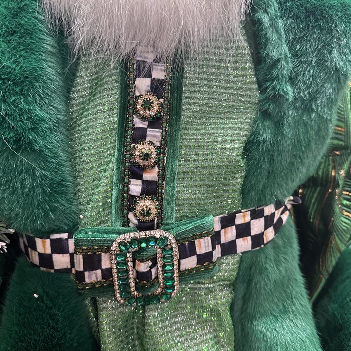 Mackenzie Childs Emerald Luxe  Large Santa With Bag Of Toys 37” Tall Nib Courtly