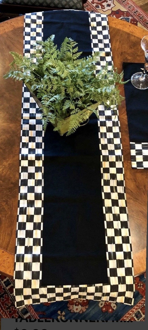 Mackenzie Childs Courtly Check  Black 72" Table Runner Excellent