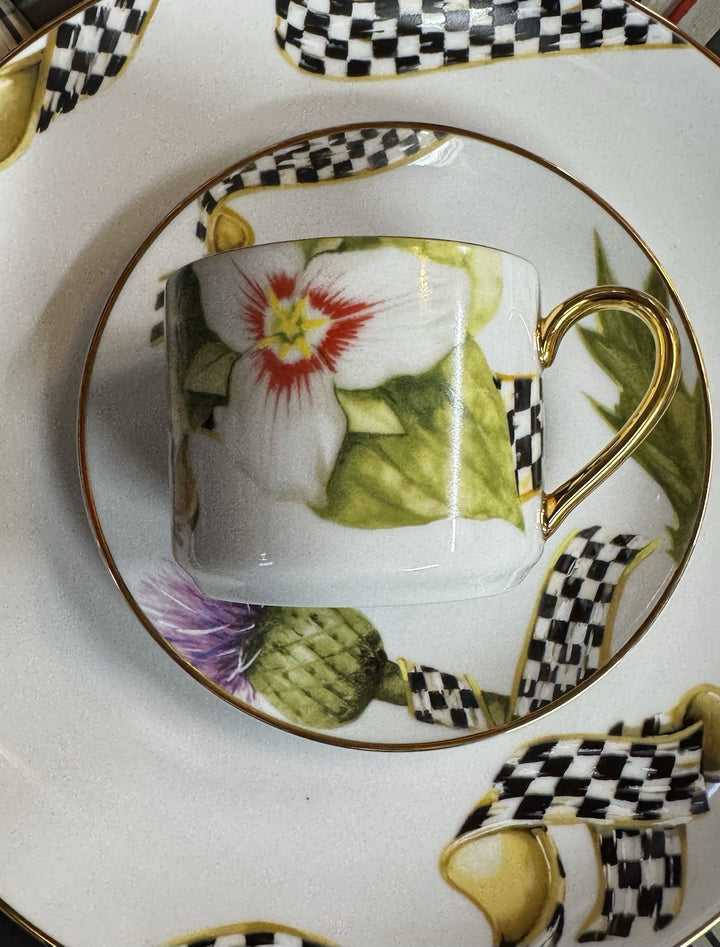 MacKenzie-Childs Thistle & Bee Flat Cup and Saucer Set - Pristine