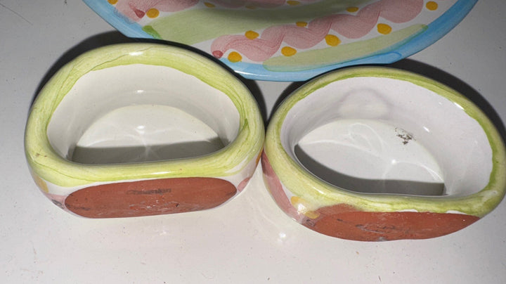 Lot of 2 Mackenzie Childs Napkin Rings Ceramic Charmain Wallcourt Excellent!