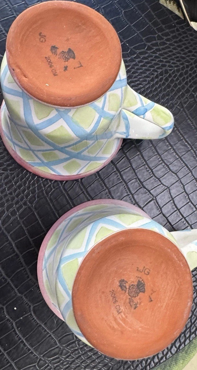 MacKenzie Childs  set Wallcourt Maddox  Footed Mug  - 12 Oz- Retired Used Defect