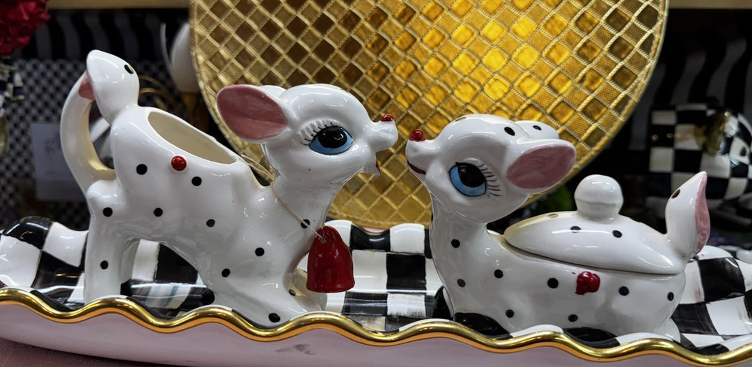 Rare VINTAGE Anthropomorphic Deer  Sugar Dish With Lid & Creamer Set- Excellent