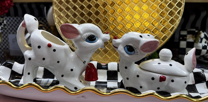Rare VINTAGE Anthropomorphic Deer  Sugar Dish With Lid & Creamer Set- Excellent