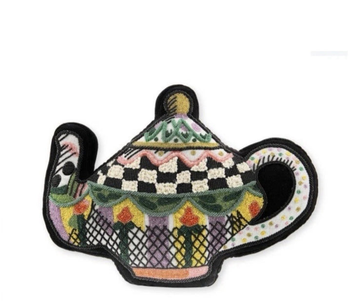 New Mackenzie Childs Teapot Shaped Embellished Throw Pillow NIB