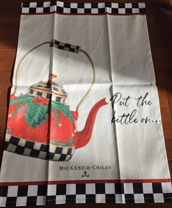 MACKENZIE CHILDS  Put On The Red Tea Kettle  Teapot DISH TOWEL - New In Bag