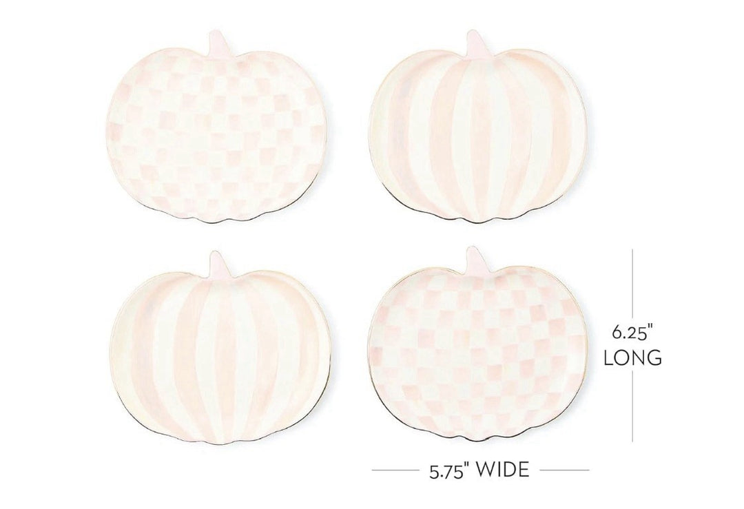 Set of 4 Ceramic Dessert Plates, Decorative Dishes, Pumpkin, Pink-And-White Rosy
