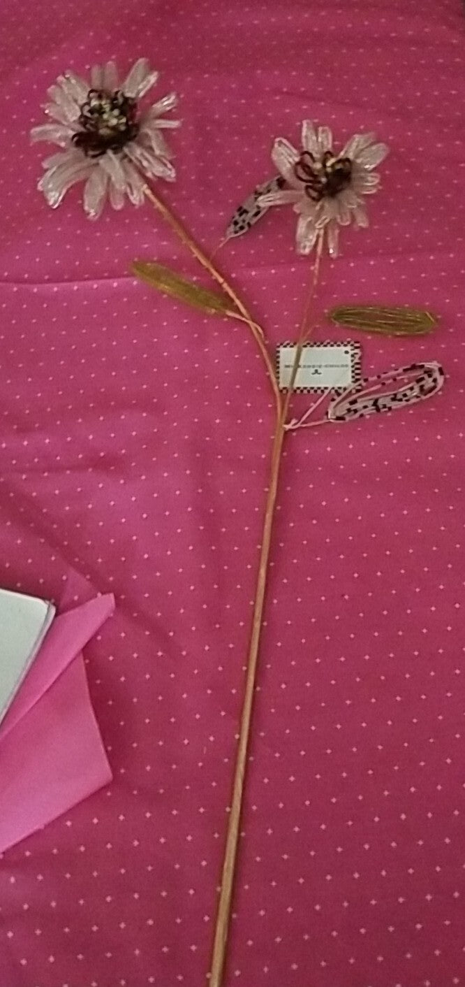 Mackenzie childs PINK Beaded Flower Stem 23"L On Stem- NWT