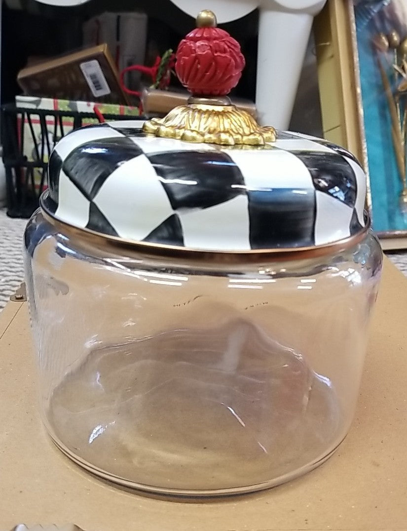 MACKENZIE CHILDS Small Courtly Check  Glass Storage Jar with Lid- New