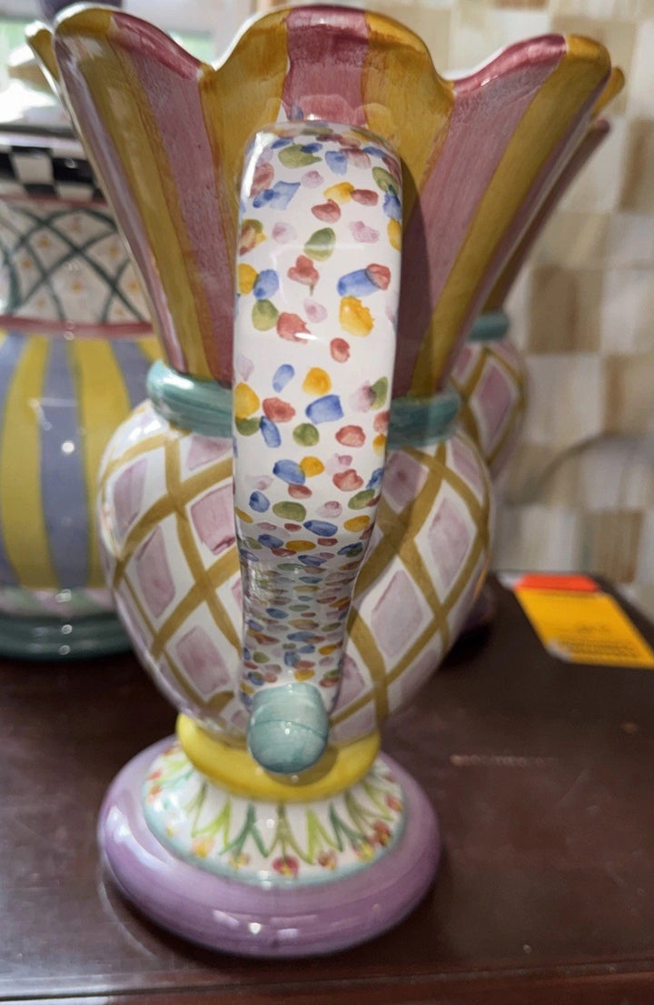 Mackenzie Childs Ceramic Trophy Odd Fellows Vase- 2008 Retired Pattern