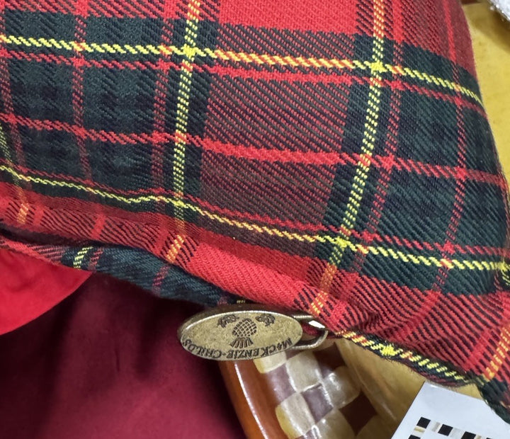 New Mackenzie Childs Red Tartan Retired Bow Pillow Beaded 20” Long