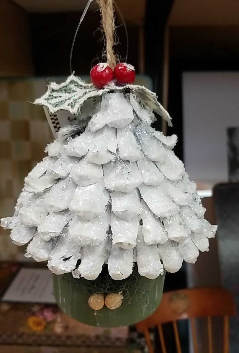 MacKenzie Childs Wood Farmhouse Holiday Birdhouse Ornament- New