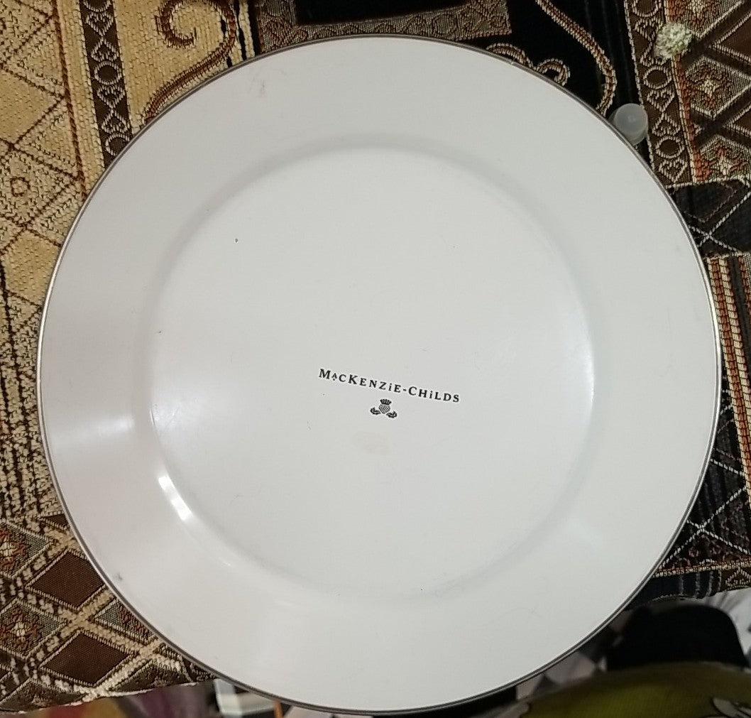 MACKENZIE CHILDS Pink Stripe Bathing Hut- PLATE 11" Enamel- One -retired