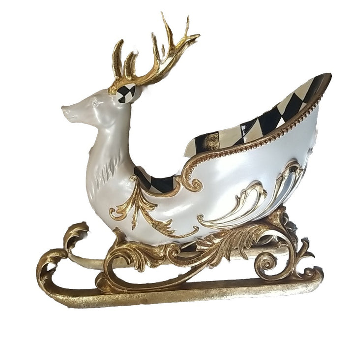 MacKenzie Childs Christmas Glam Up  Sleigh- White And Gold Reindeer