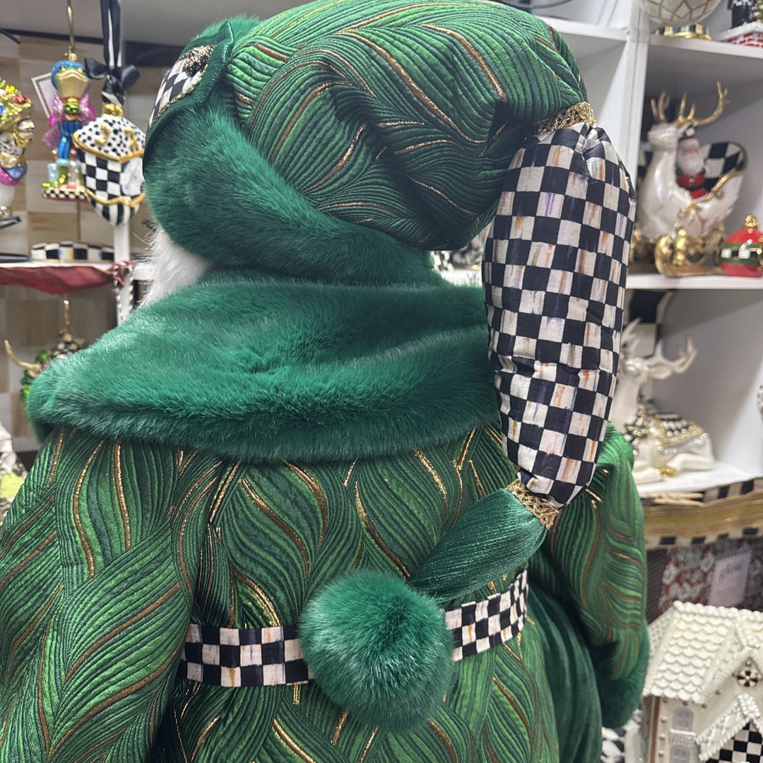 Mackenzie Childs Emerald Luxe  Large Santa With Bag Of Toys 37” Tall Nib Courtly