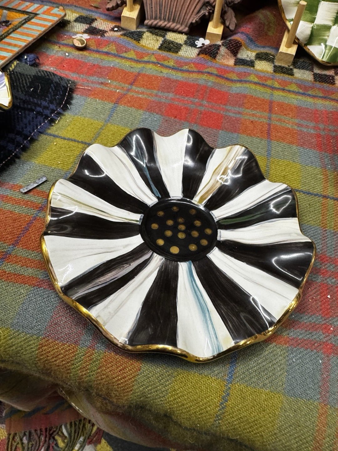 Mackenzie Childs Courtly  Check Ceramic Fluted 6” Saucer . New