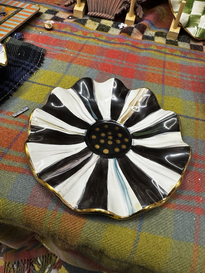 Mackenzie Childs Courtly  Check Ceramic Fluted 6” Saucer . New