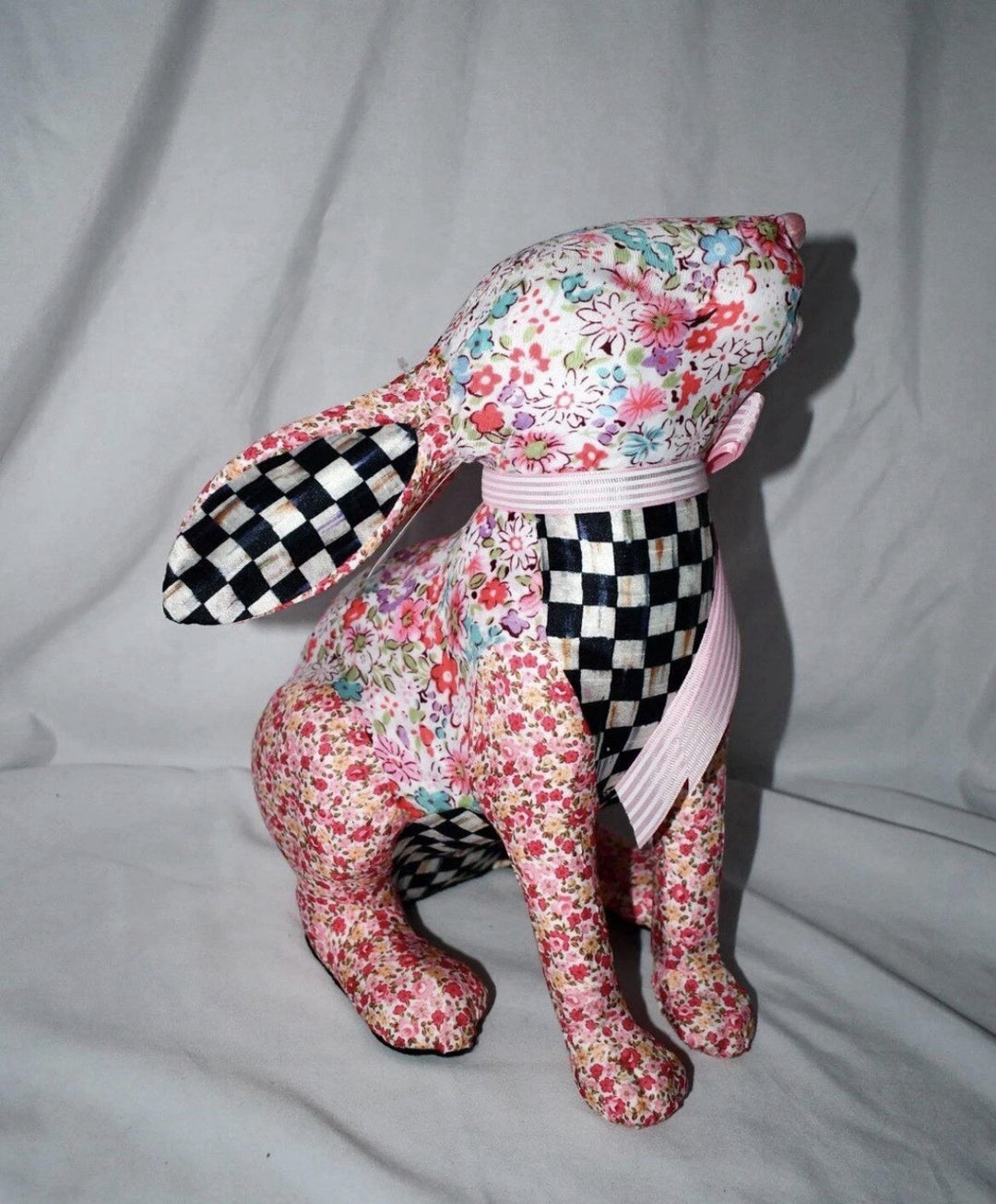 MacKenzie Childs Prairie Resting Bunny Courtly Check And Floral Nib Retired