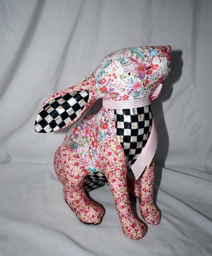 MacKenzie Childs Prairie Resting Bunny Courtly Check And Floral Nib Retired