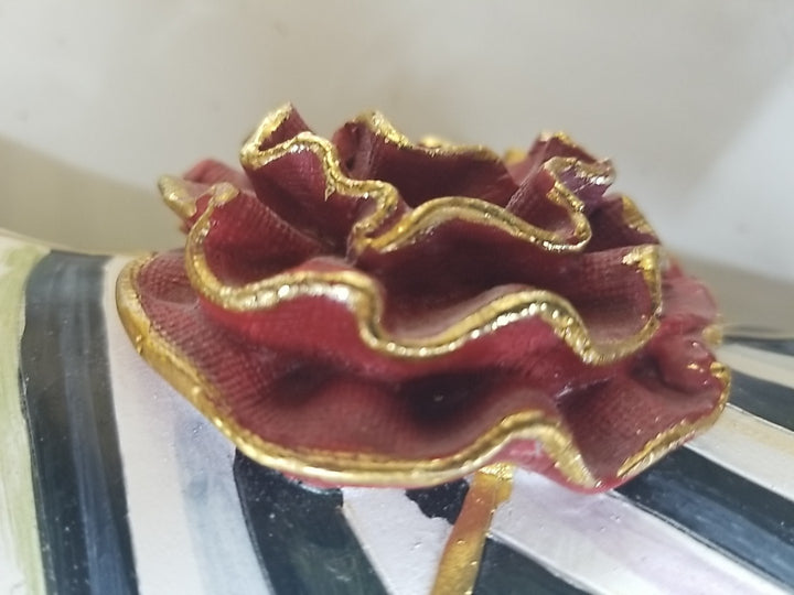 Mackenzie Childs Courtly Stripe Shoe Vase - With Red Flower - Retired