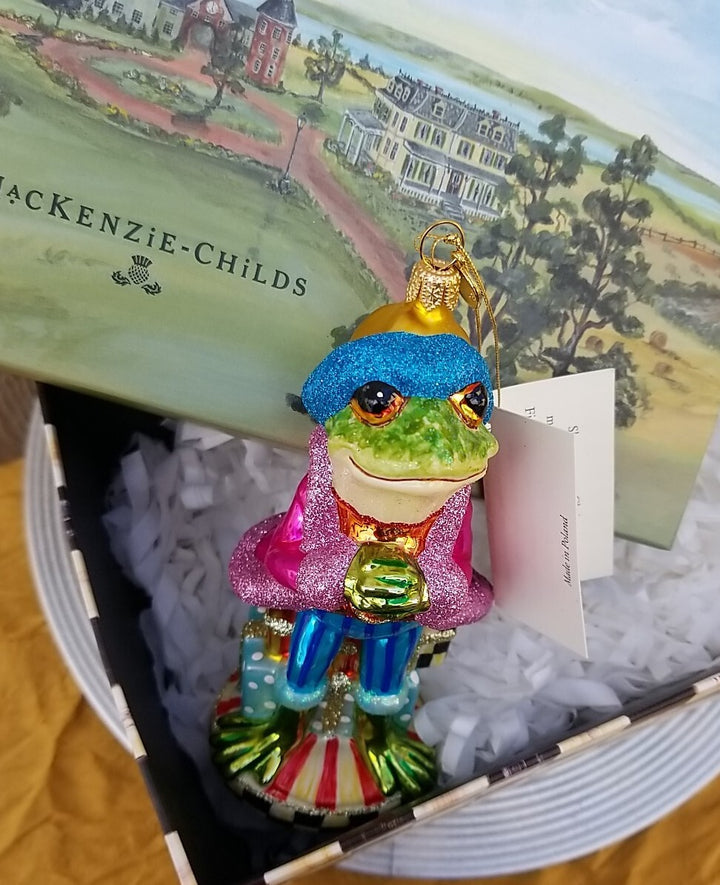MacKenzie Childs Granny Kitsch FROG Christmas Ornament- New In Box