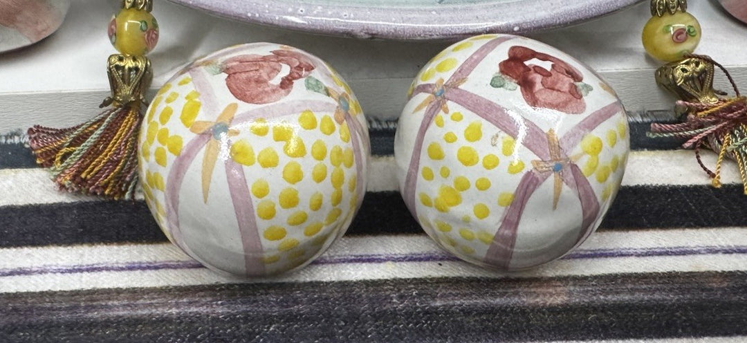 Mackenzie Childs Set Of 2 Rose  Cabinet Knobs / Pulls Ceramic W Hardware