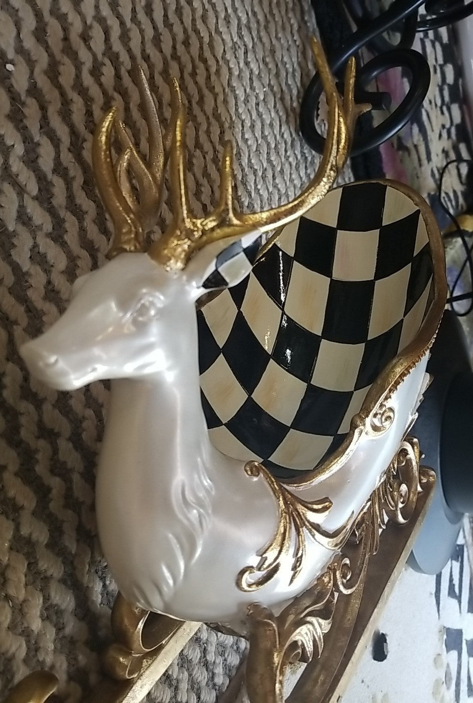 MacKenzie Childs Christmas Glam Up  Sleigh- White And Gold Reindeer