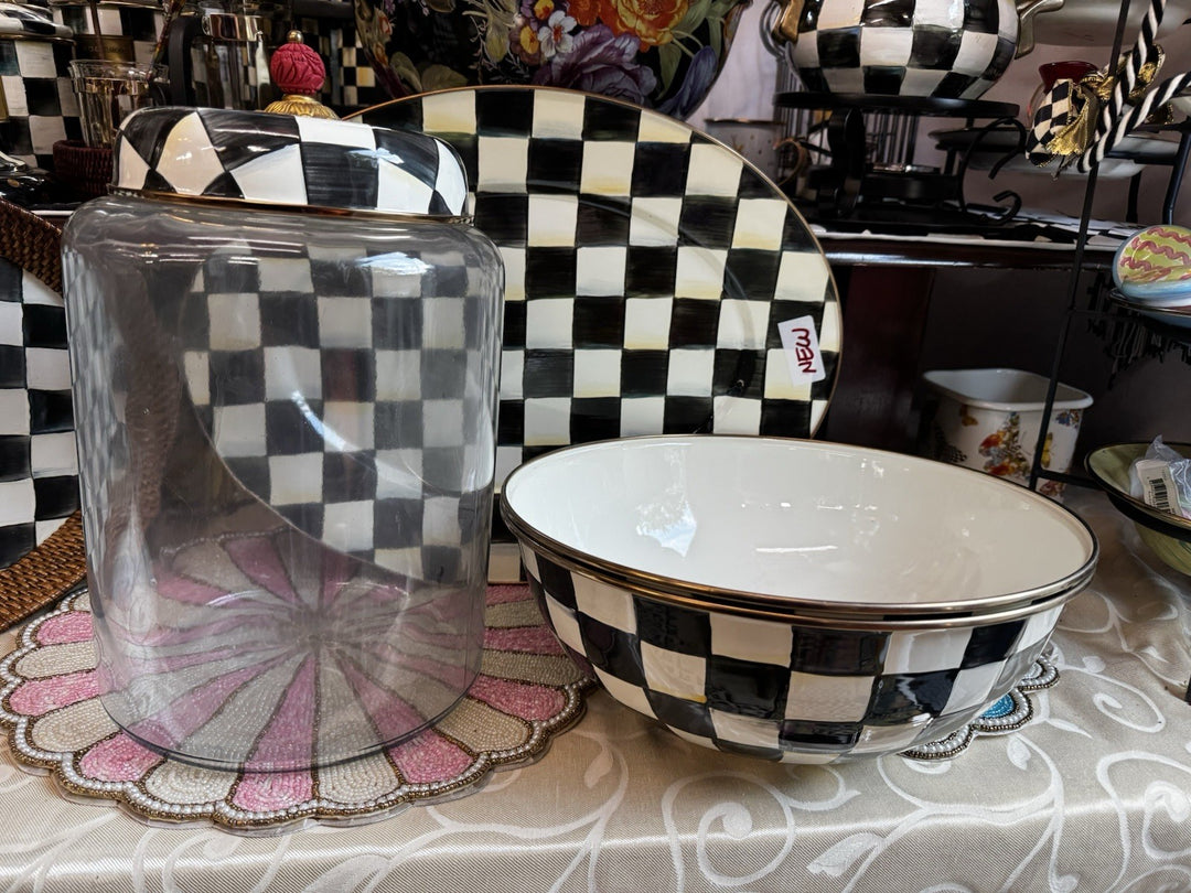 Mackenzie Childs Courtly check Enamel 13”x5.5”x-large Everyday Bowl - New