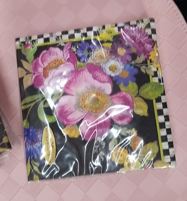 MacKenzie Childs Black Flower Market Paper Cocktail 20 Napkins 1 pack