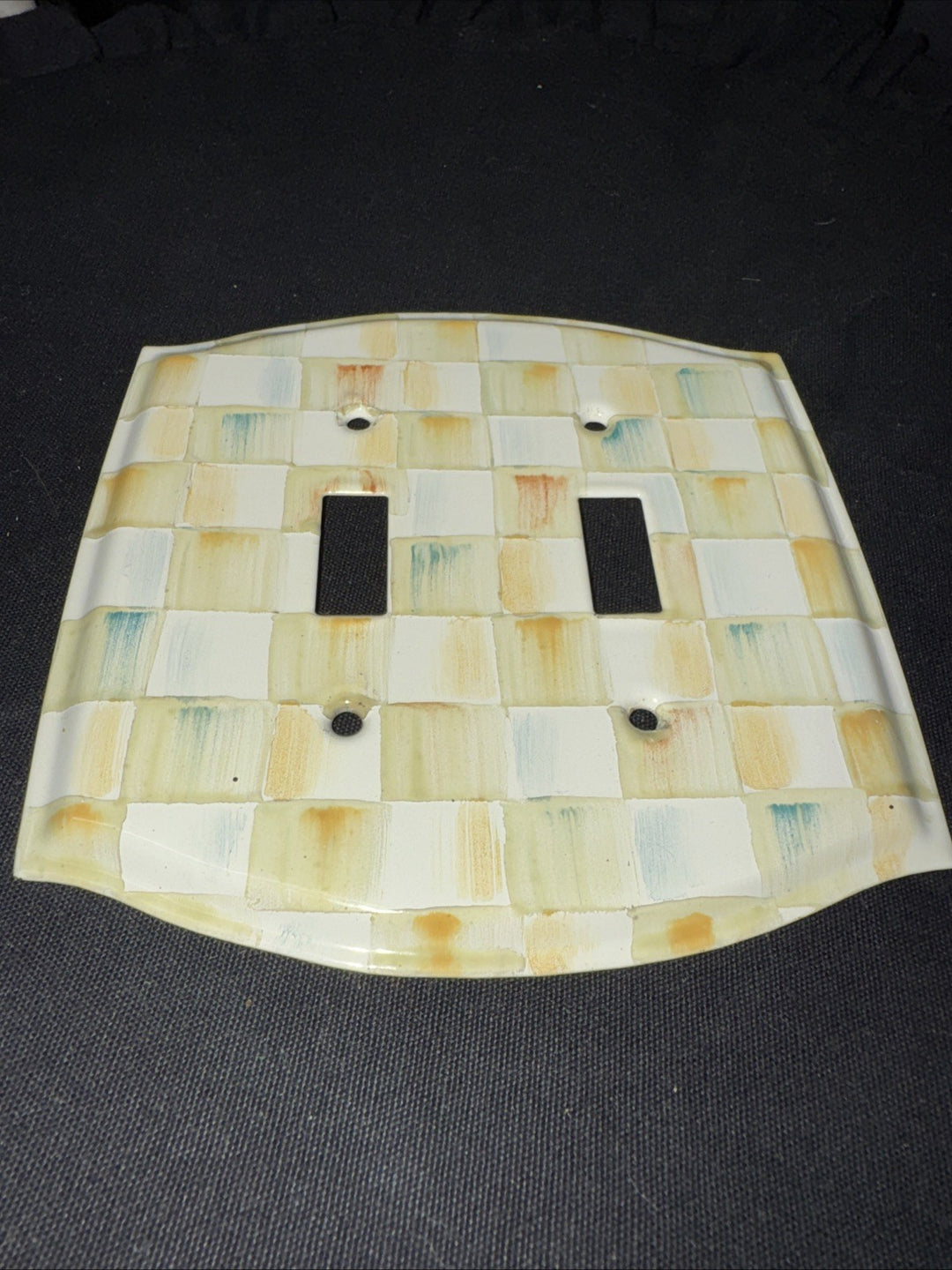 Mackenzie Childs Parchment  Check Enamel Double Toggle Switch With hardware