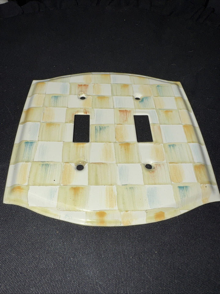 Mackenzie Childs Parchment  Check Enamel Double Toggle Switch With hardware