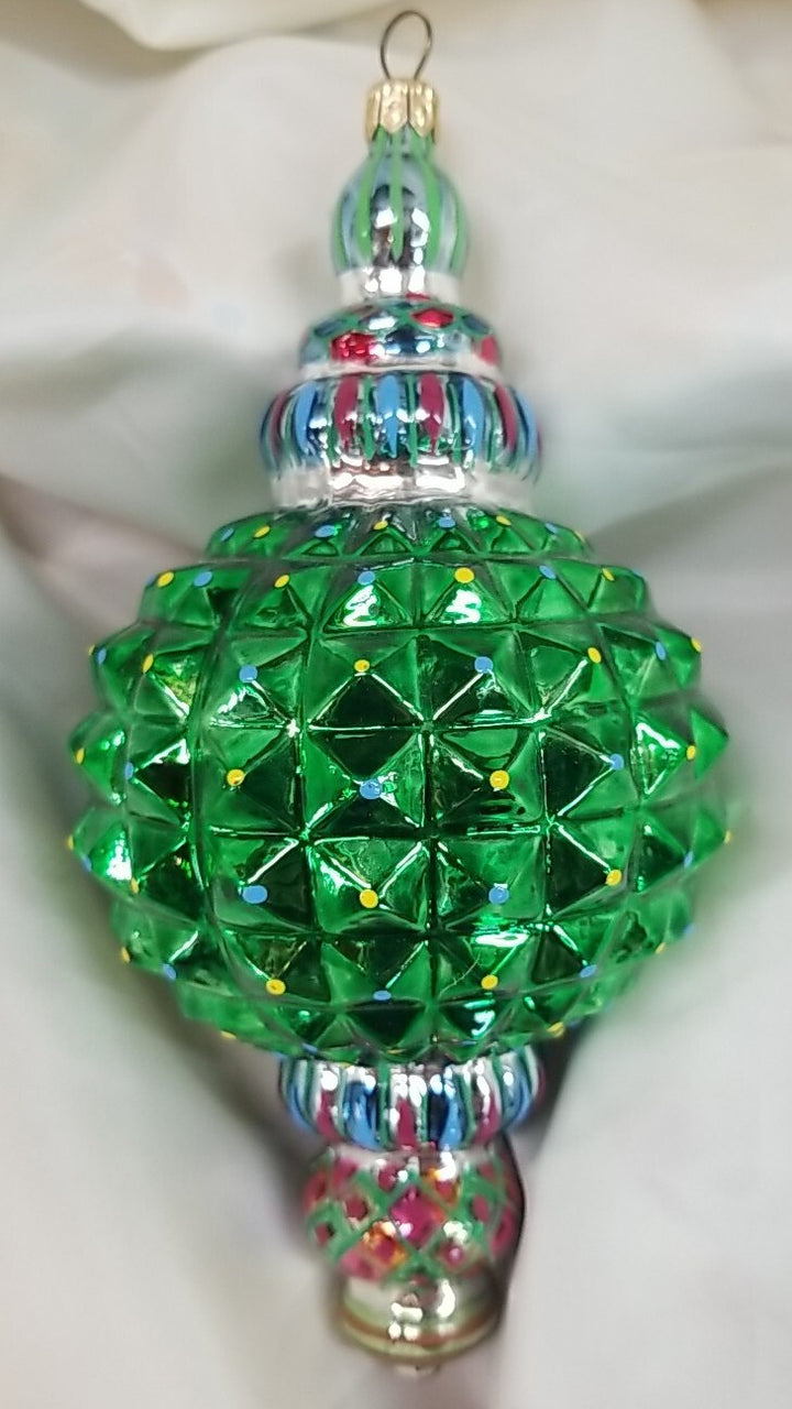 Mackenzie Childs Russian Jewel Courtly Check Green Ornament Glass