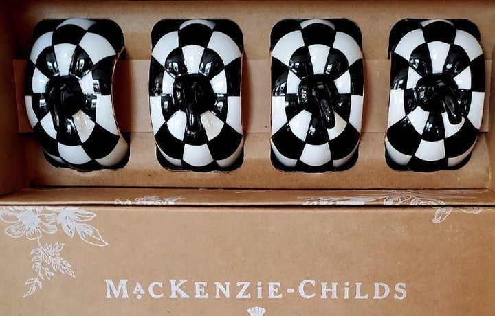 Mackenzie Childs COURTLY CHECK PUMPKIN Napkin Ring Set of 4  Ceramic Nib