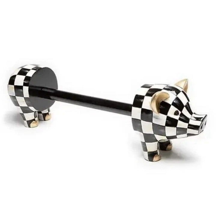 MACKENZIE CHILDS Courtly Check Pig Paper Towel Holder Farmhouse Home Décor New