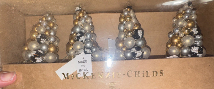 MacKenzie Childs  Glam Up Beaded Tree Napkin Rings, Set of 4. NIB