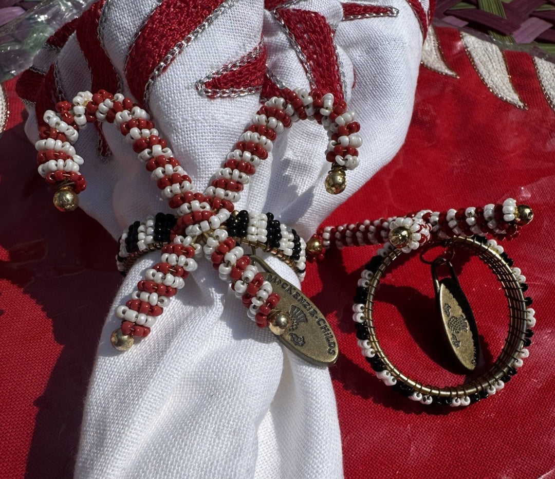 Mackenzie Childs Candy Cane Napkin Ring Set Of 2- Beaded - Retired