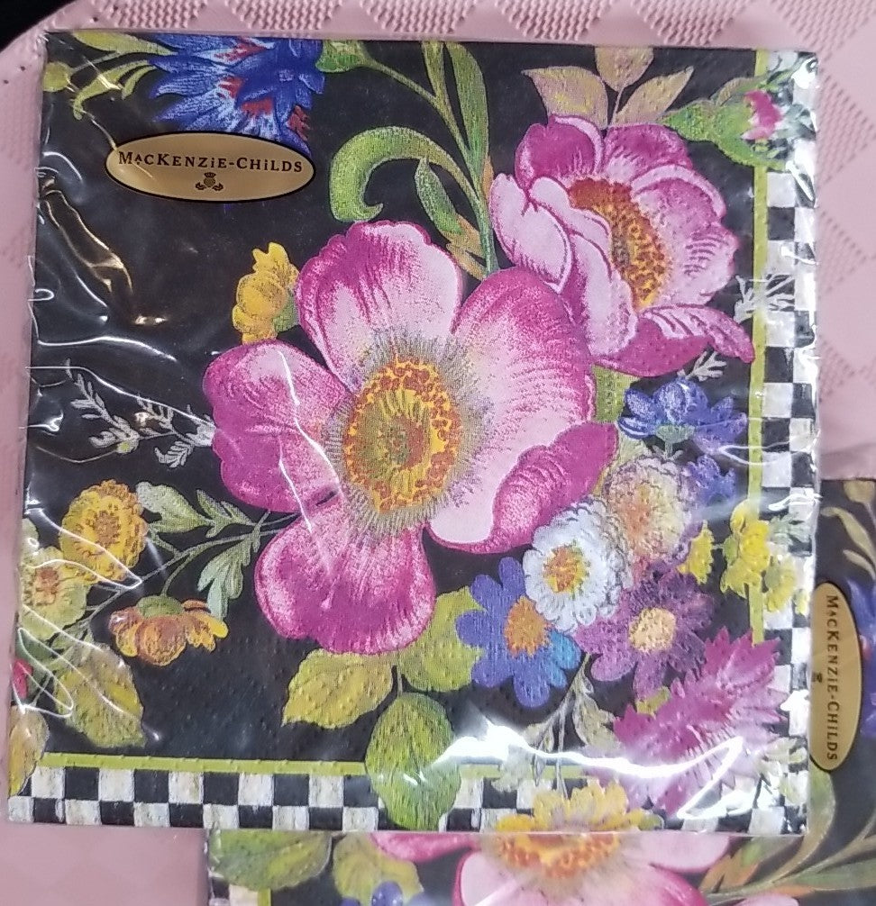 MacKenzie Childs Black Flower Market Paper Cocktail 20 Napkins 1 pack