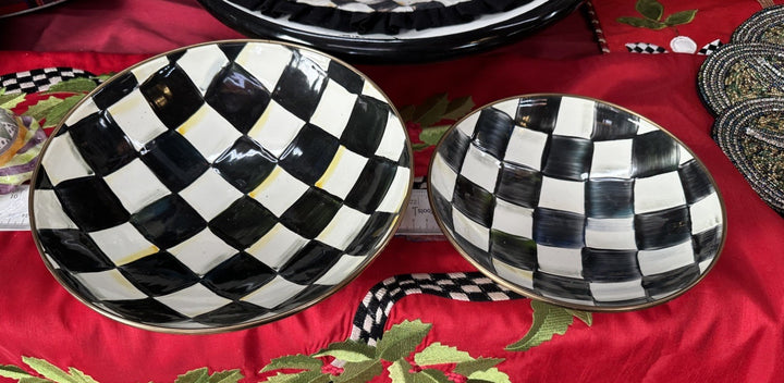Mackenzie Childs COURTLY CHECK Enamel GOURMAND COUPE Serving Set 2 Bowls