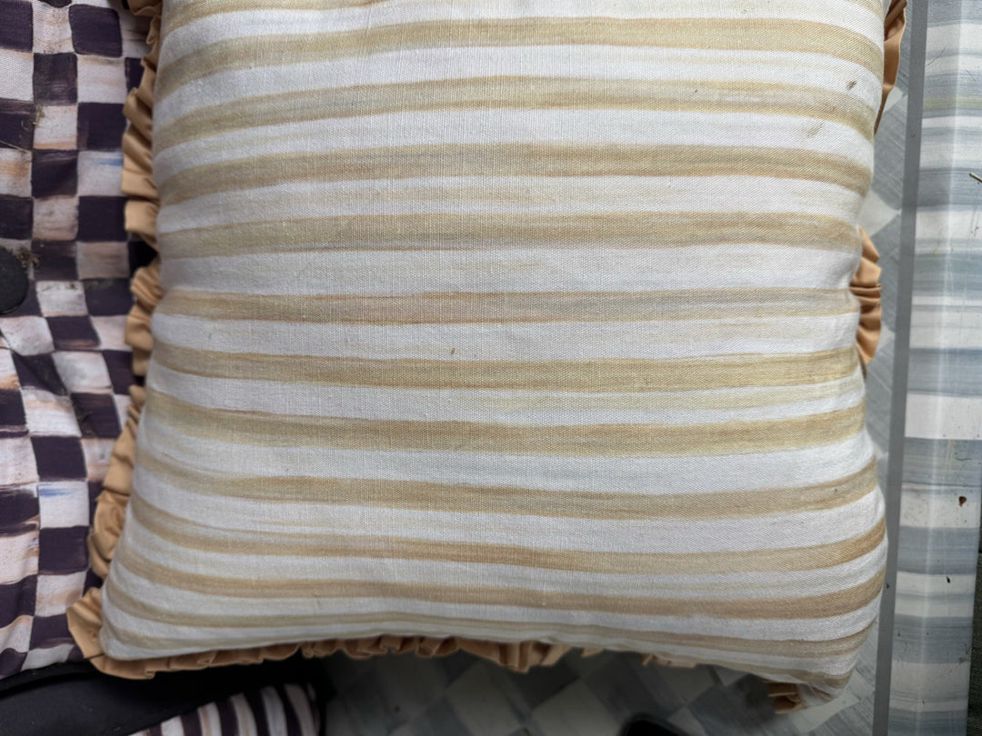 Mackenzie Childs Parchment Check & Parchment Stripe Down Pillow- Retired