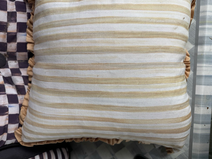 Mackenzie Childs Parchment Check & Parchment Stripe Down Pillow- Retired