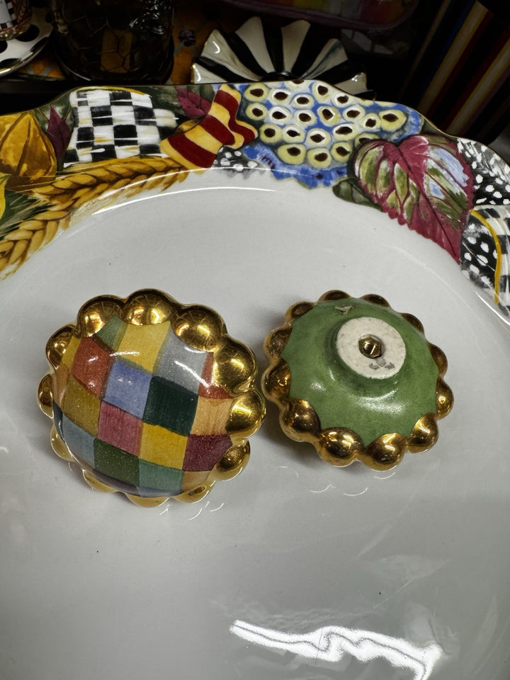 Mackenzie Childs Majolica HARLEQUIN Pottery Round One Knob 2.25 Diameter