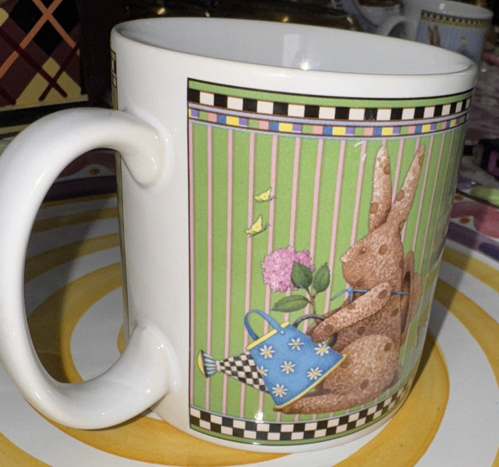 Debbie Mumm Sakura Easter Mug Bunny Easter Watering Can 1998- Checks