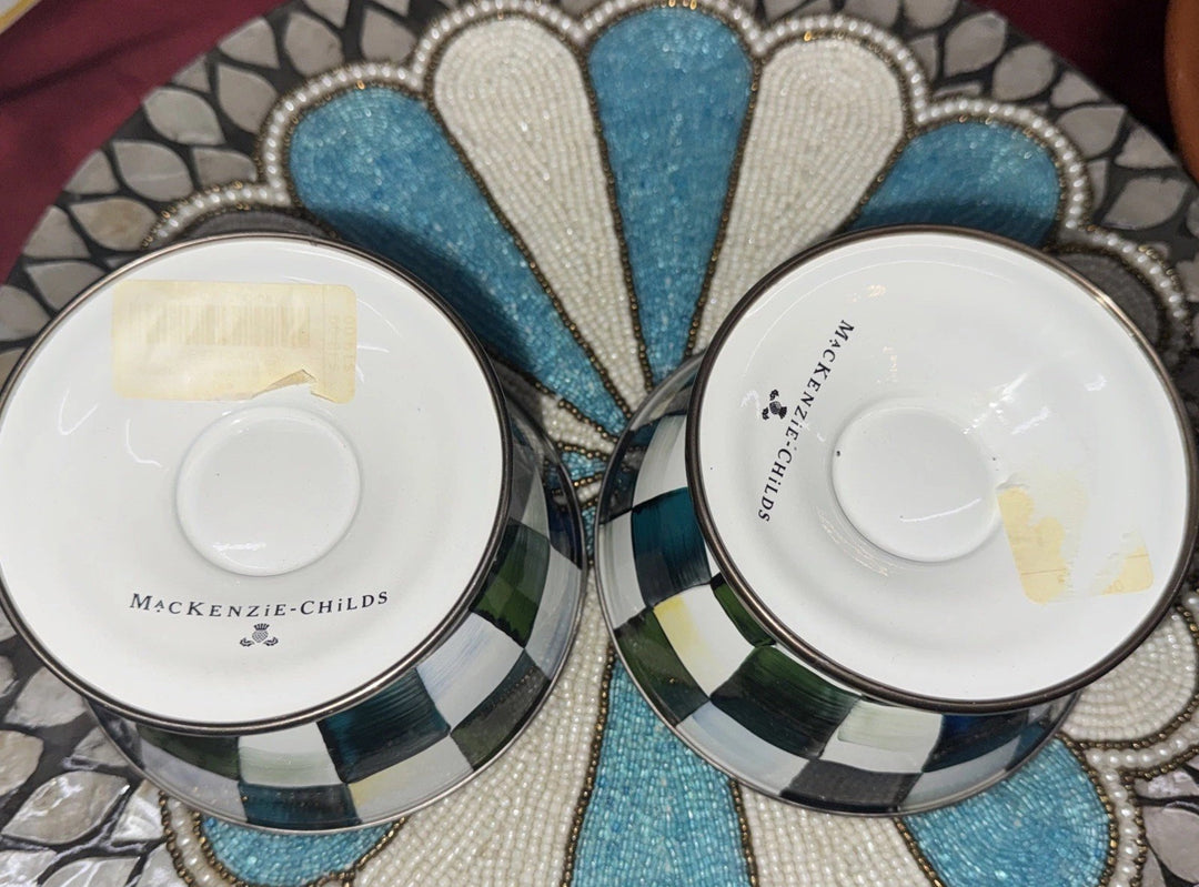 MacKenzie Childs Courtly  Check Enamel Ice Cream Dish New Set Of 2