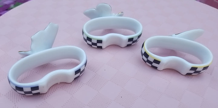 Mackenzie Childs butterfly   Toile NAPKIN RINGS SET 3   NEW