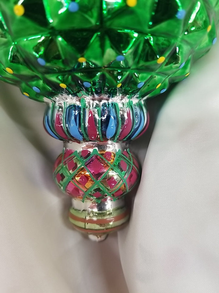 Mackenzie Childs Russian Jewel Courtly Check Green Ornament Glass